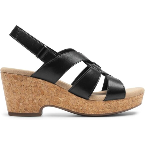 Dream Pairs Womens Black Faux Leather Espadrille Platform Wedges Size 8 - Picture 5 of 12